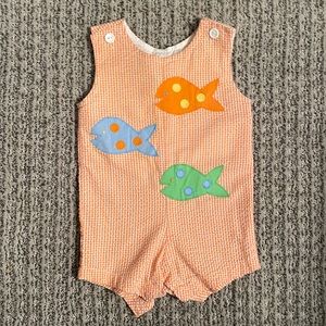 Orange Searsucker Romper with Fish Appliqué 3M